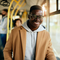 Smiling student on bus